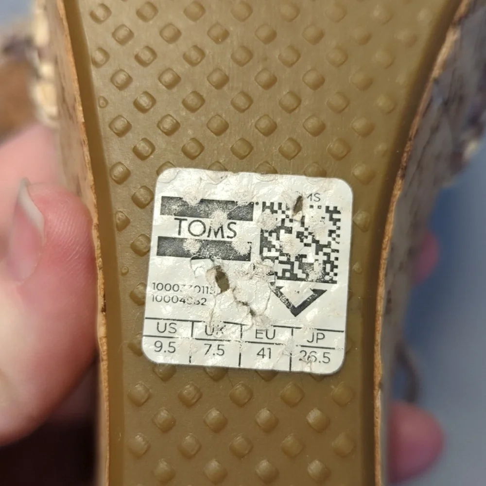 TOMS Stucco Satin Woven Cork Wedge Open Toe Sandals Size 9.5